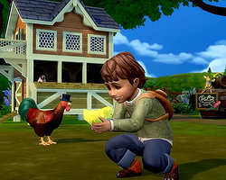 Мальчик играет с цыпленком