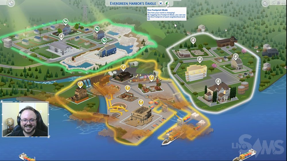 Карта отображается экологическое состояние каждого района в «The Sims 4: Экологичная жизнь»